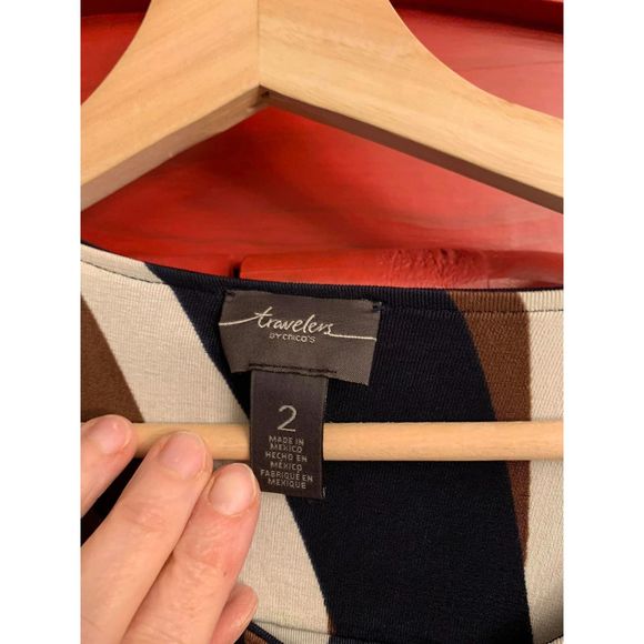 Travelers by Chico's Sze 2  L 12 Long Asymmetric Brown Black Cardigan Dressy EUC - Picture 3 of 4